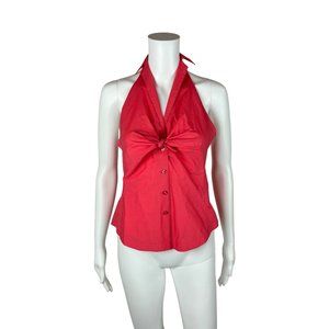 Byron Lars Beauty Mark Salmon Halter Neck Sleeveless Top Women's Tie Bust Pin Up